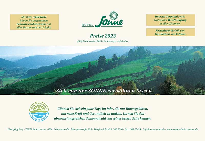 Hotel Sonne Baiersbronn: Download Preisliste Zimmer und Appartements